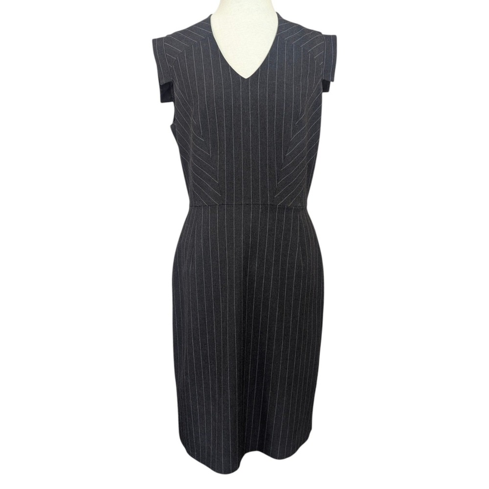 Antonio Melani Womens Charcoal Grey Pinstripe V-Neck Sheath Dress Size 4